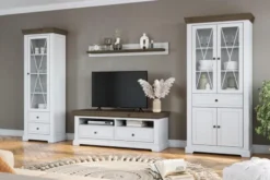 Arrediorg Porta tv shabby pino massello bianco e tabacco