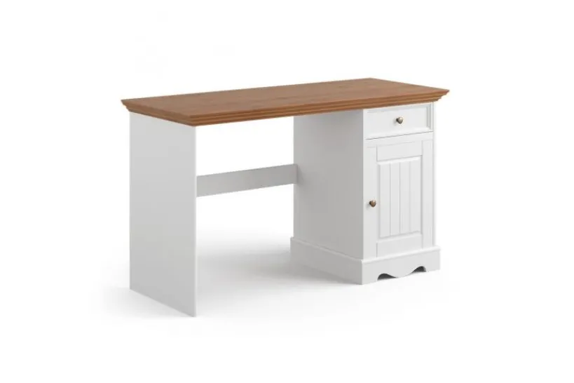 Arrediorg Scrittoio con cassetto shabby chic in pino massello bianco e rovere
