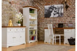 Arrediorg Scrivania shabby chic in pino massello bianco con piano rovere