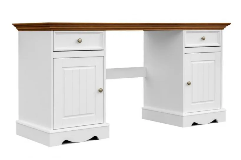 Arrediorg Scrivania shabby chic in pino massello bianco con piano rovere