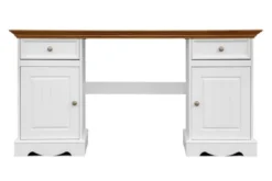 Arrediorg Scrivania shabby chic in pino massello bianco con piano rovere