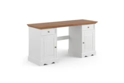 Arrediorg Scrivania shabby chic in pino massello bianco con piano rovere