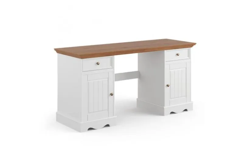 Arrediorg Scrivania shabby chic in pino massello bianco con piano rovere