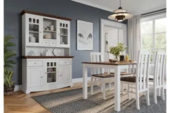 Arrediorg Sedia in faggio massello bianco e noce con schienale alto shabby chic