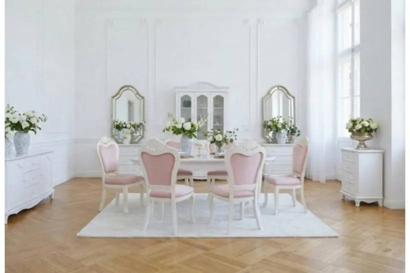 Arrediorg Sedia in legno imbottita velluto rosa stile provenzale Princess 827