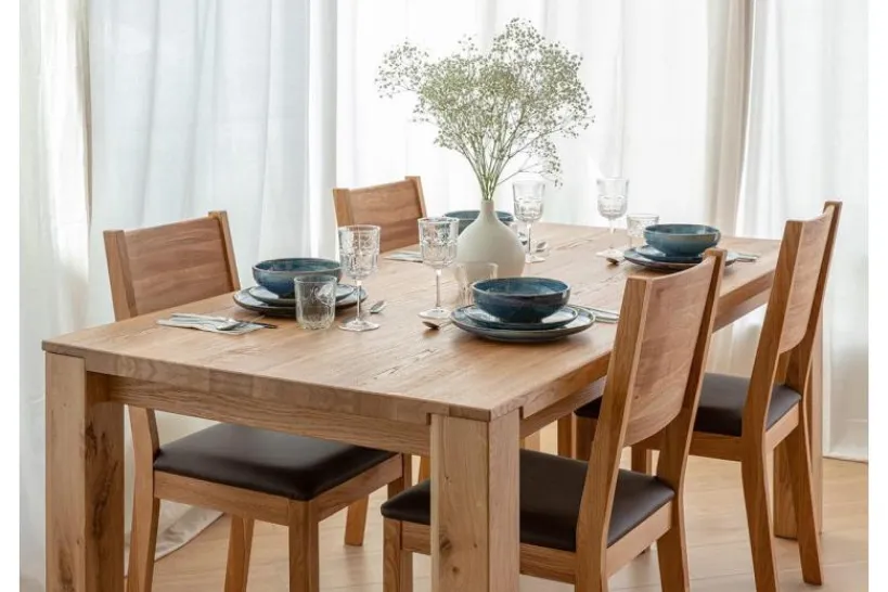 Arrediorg Sedia in massello e sedile in pelle ecologica marrone PRATO