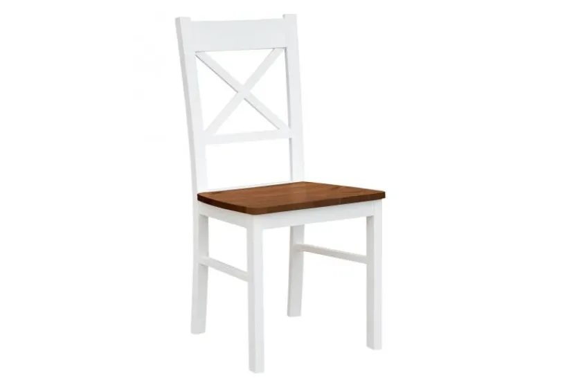 Arrediorg Sedia legno massello di faggio bianco sedile color noce shabby chic