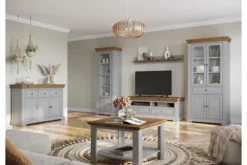 Arrediorg Tavolino da salotto pino massello grigio e rovere shabby country