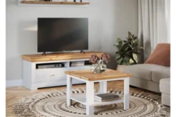 Arrediorg Tavolino in legno massello di pino bianco top naturale shabby country