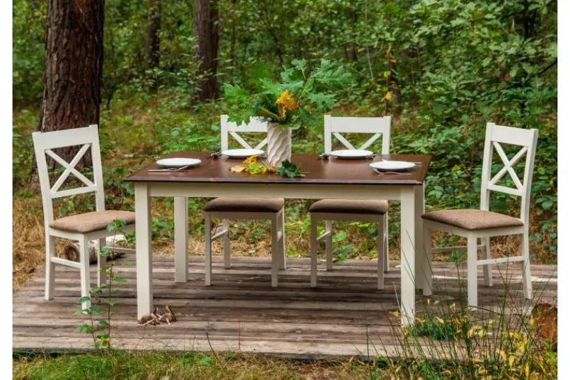 Arrediorg Tavolo rettangolare allungabile massello di pino bianco e color noce shabby chic