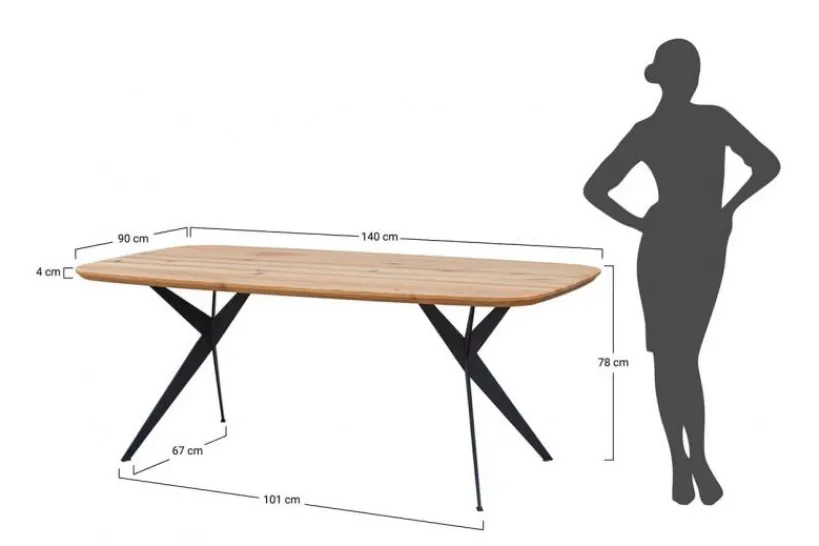 Arrediorg Tavolo massello e gambe a x metallo nero 140x90 SISTINA