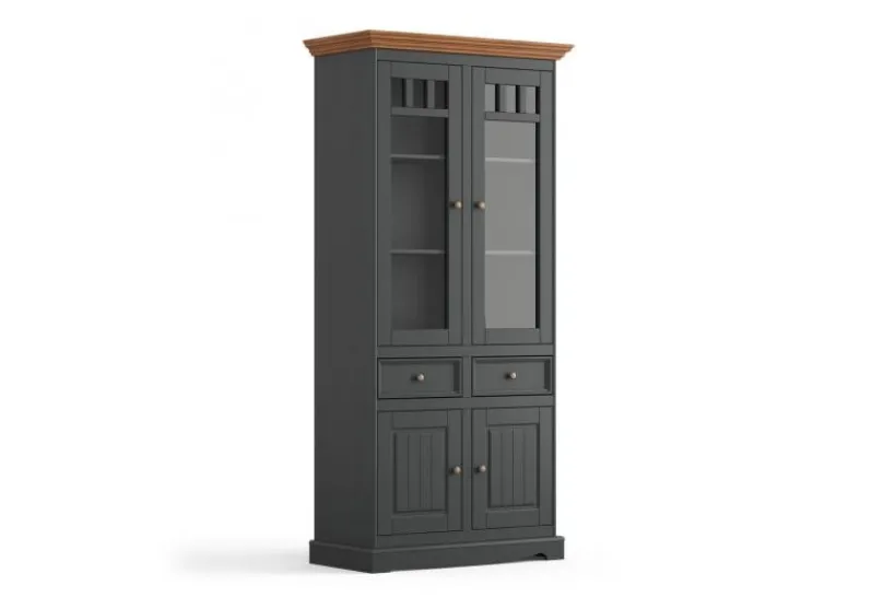 Arrediorg Vetrina alta legno massello di pino grafite e rovere shabby chic