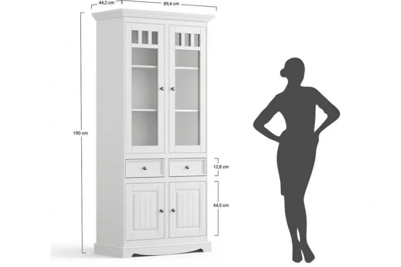 Arrediorg Vetrina alta legno massello di pino grafite e rovere shabby chic