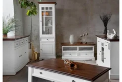 Arrediorg Vetrina 1 anta shabby chic pino massello bianco e tinto noce