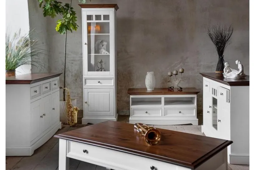 Arrediorg Vetrina 1 anta shabby chic pino massello bianco e tinto noce