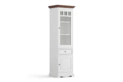 Arrediorg Vetrina 1 anta shabby chic pino massello bianco e tinto noce