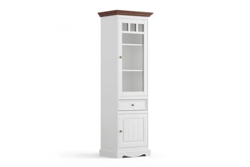 Arrediorg Vetrina 1 anta shabby chic pino massello bianco e tinto noce