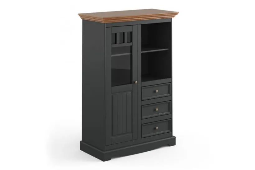 Arrediorg Vetrina bassa shabby chic pino massello grafite piano color rovere