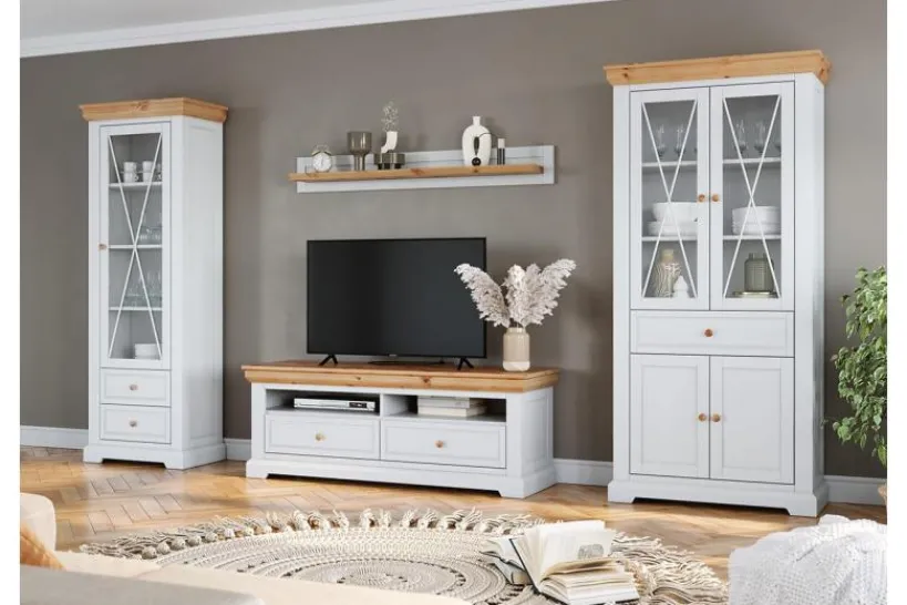Arrediorg Vetrina due ante legno massello di pino bianca shabby country