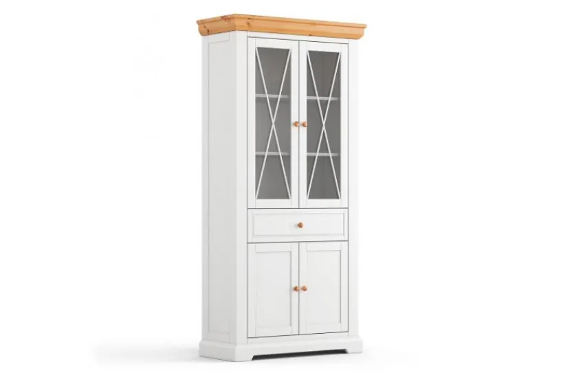 Arrediorg Vetrina due ante legno massello di pino bianca shabby country