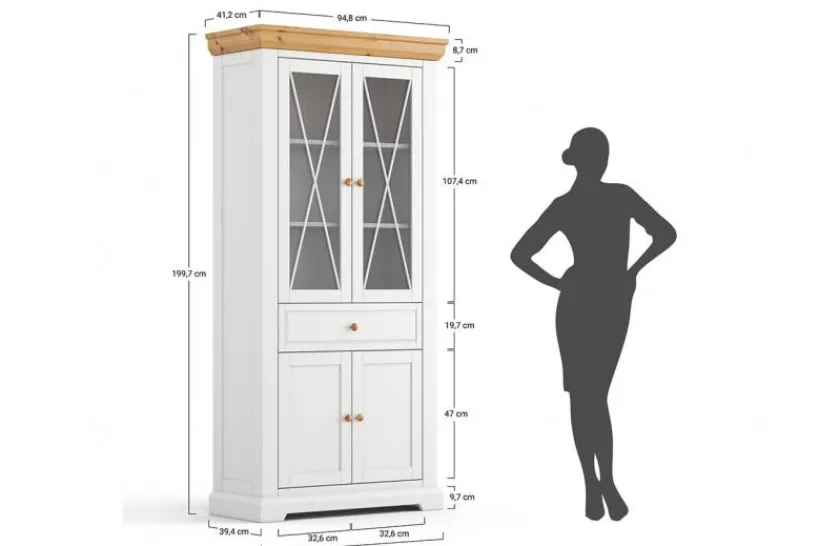 Arrediorg Vetrina due ante legno massello di pino bianca shabby country