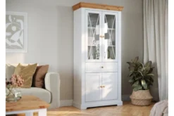 Arrediorg Vetrina due ante legno massello di pino bianca shabby country