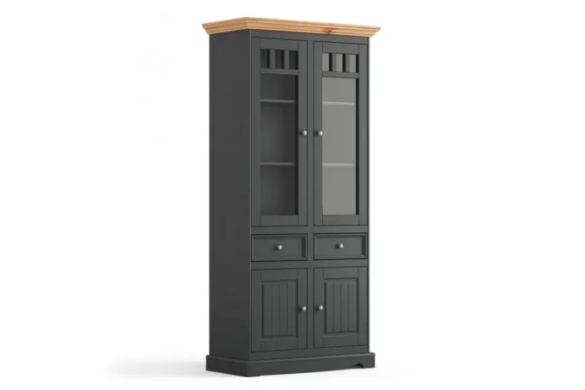 Arrediorg Vetrina due ante pino massello grafite e naturale shabby chic