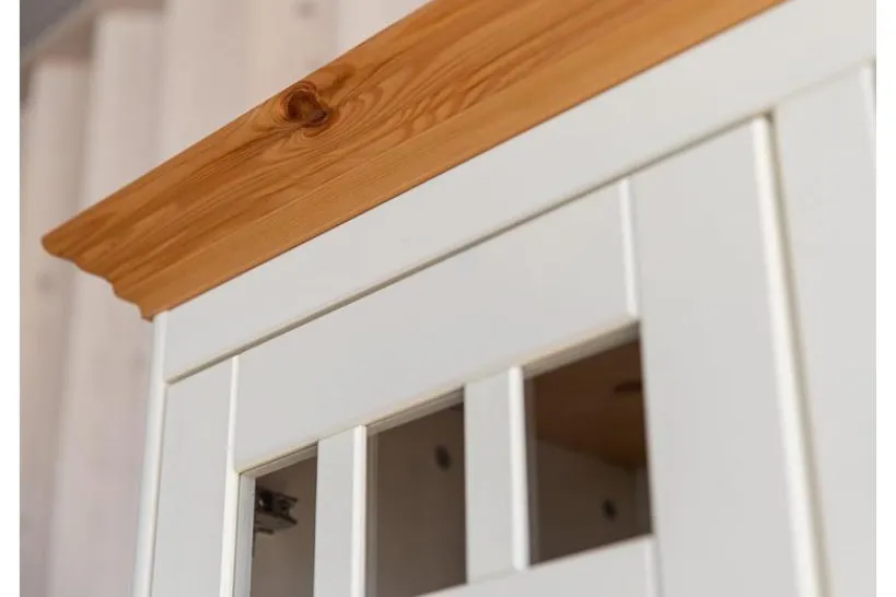 Arrediorg Vetrina libreria shabby chic pino massello bianco e top naturale